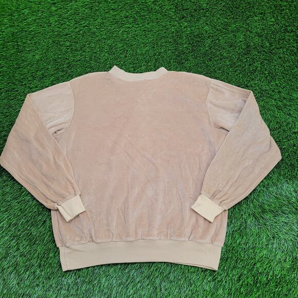 Vintage 80s MOD Velour Sweater Womens XL 22x24 Beige - Picture 2 of 10